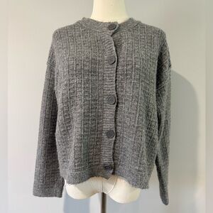 Max Studio Gray Waffle Knit Cardigan Sweater Size medium